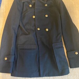 Express Black Peacoat with Gold Buttons